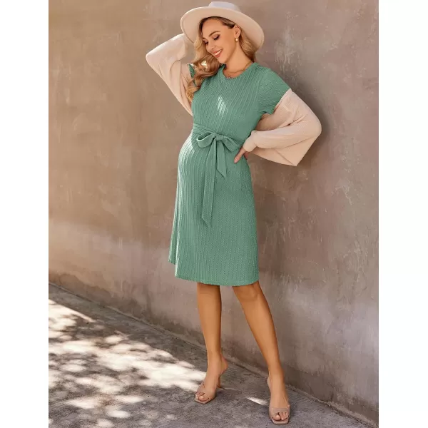 Ekouaer Womens Maternity Dress Short Sleeve Casual Pregnancy Dresses Rib Knit Crewneck Pregnant Clothes with BeltMint Green