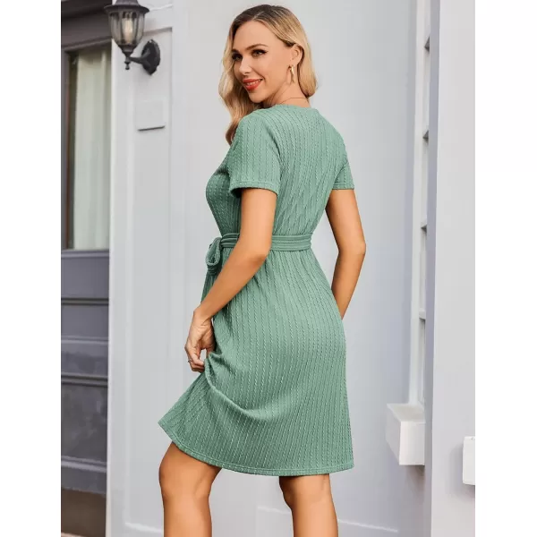 Ekouaer Womens Maternity Dress Short Sleeve Casual Pregnancy Dresses Rib Knit Crewneck Pregnant Clothes with BeltMint Green