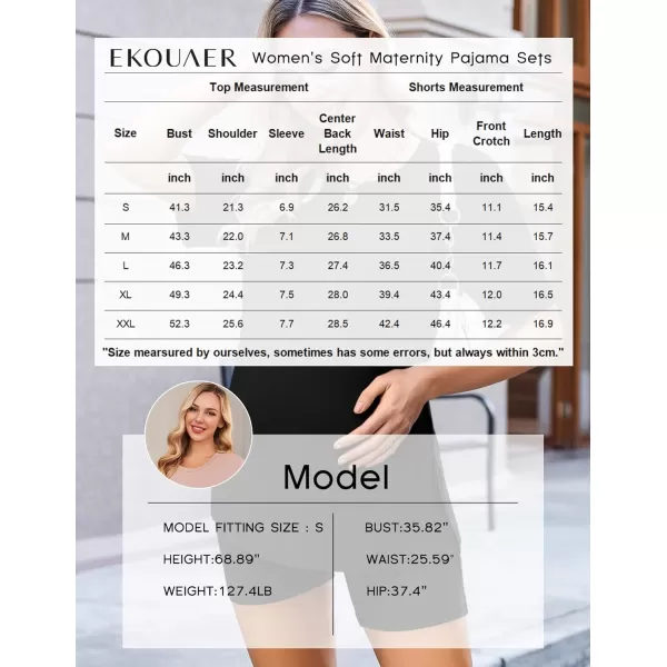 Ekouaer Womens Maternity Pajamas Sets 2 Piece Outfits Short Sleeve Shirts and Biker Shorts Pregnancy Loungewear Mama ClothesBlack