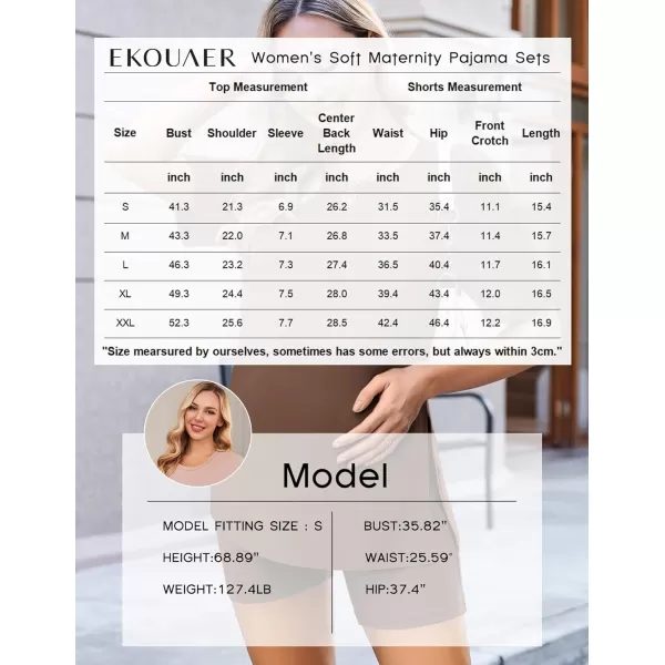 Ekouaer Womens Maternity Pajamas Sets 2 Piece Outfits Short Sleeve Shirts and Biker Shorts Pregnancy Loungewear Mama ClothesBrown