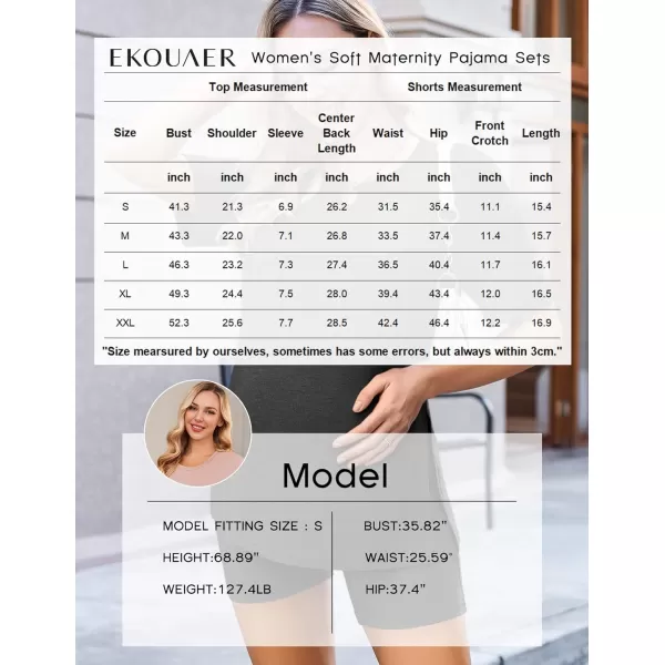 Ekouaer Womens Maternity Pajamas Sets 2 Piece Outfits Short Sleeve Shirts and Biker Shorts Pregnancy Loungewear Mama ClothesDark Grey