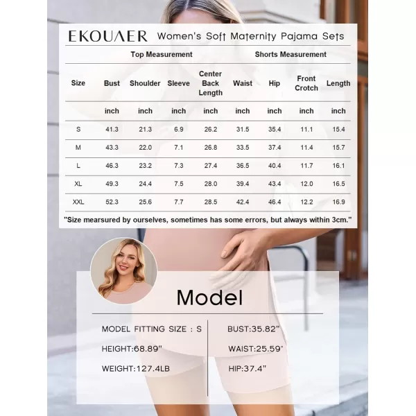 Ekouaer Womens Maternity Pajamas Sets 2 Piece Outfits Short Sleeve Shirts and Biker Shorts Pregnancy Loungewear Mama ClothesDirty Pink