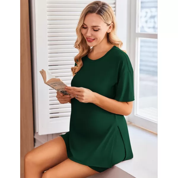 Ekouaer Womens Maternity Pajamas Sets 2 Piece Outfits Short Sleeve Shirts and Biker Shorts Pregnancy Loungewear Mama ClothesGreen