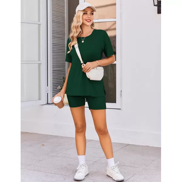 Ekouaer Womens Maternity Pajamas Sets 2 Piece Outfits Short Sleeve Shirts and Biker Shorts Pregnancy Loungewear Mama ClothesGreen