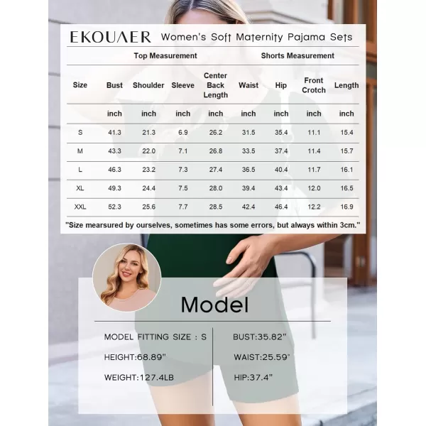 Ekouaer Womens Maternity Pajamas Sets 2 Piece Outfits Short Sleeve Shirts and Biker Shorts Pregnancy Loungewear Mama ClothesGreen