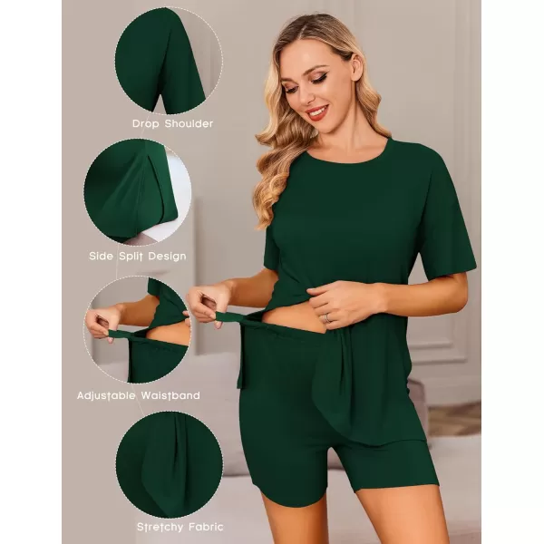 Ekouaer Womens Maternity Pajamas Sets 2 Piece Outfits Short Sleeve Shirts and Biker Shorts Pregnancy Loungewear Mama ClothesGreen