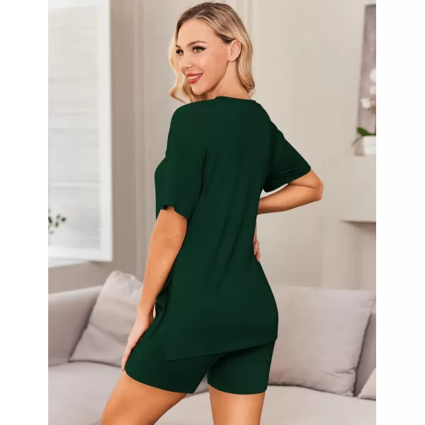 Ekouaer Womens Maternity Pajamas Sets 2 Piece Outfits Short Sleeve Shirts and Biker Shorts Pregnancy Loungewear Mama ClothesGreen
