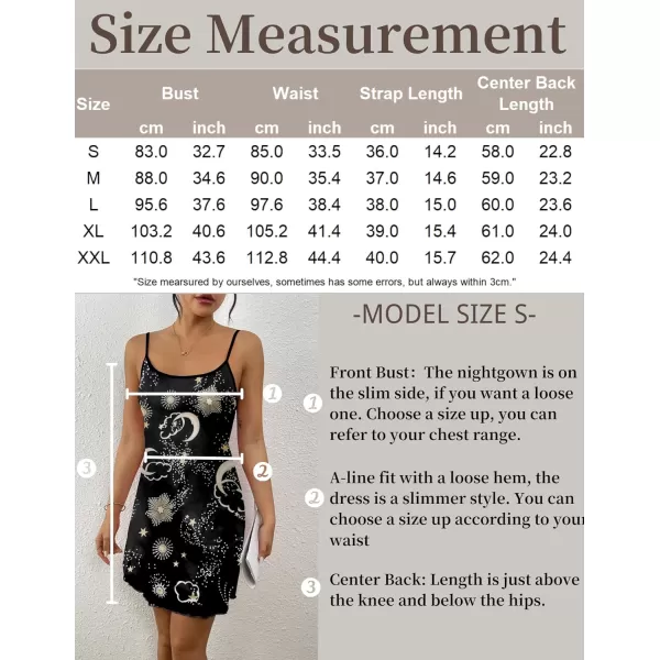 Ekouaer Womens Nightgown Pj Dress for Women Adjustable Spaghetti Chemise Sleeveless V Neck SleepwearBlack Sun Print