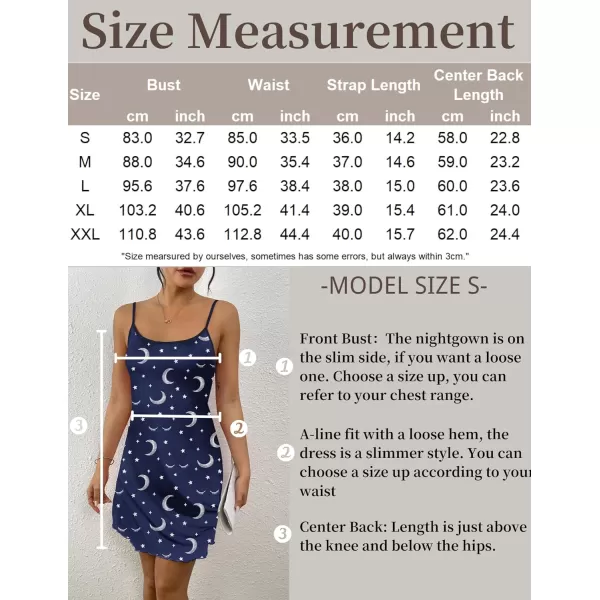 Ekouaer Womens Nightgown Pj Dress for Women Adjustable Spaghetti Chemise Sleeveless V Neck SleepwearBlue Moon Print