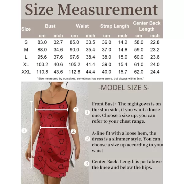 Ekouaer Womens Nightgown Pj Dress for Women Adjustable Spaghetti Chemise Sleeveless V Neck SleepwearRed Love Print