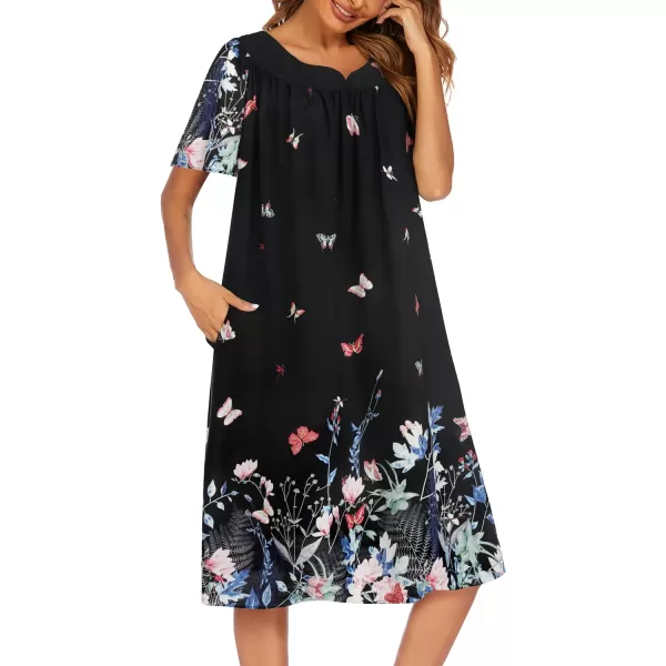 Ekouaer Womens Nightgown Short Sleeve House Dress with PocketsFloral Print Mumu DressFloral Butterfly