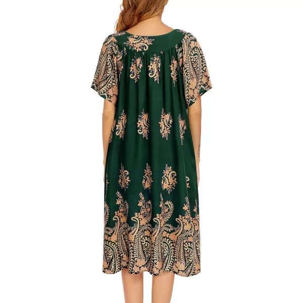 Ekouaer Womens Nightgown Short Sleeve House Dress with PocketsFloral Print Mumu DressFloral Green Gold