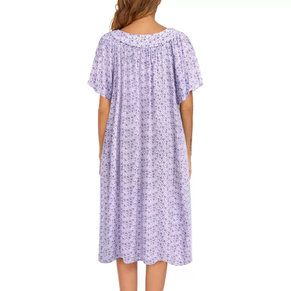 Ekouaer Womens Nightgown Short Sleeve House Dress with PocketsFloral Print Mumu DressGarden Purple