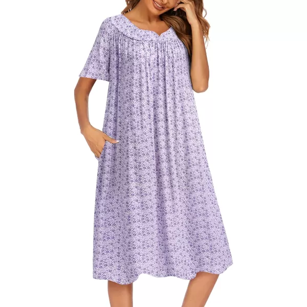 Ekouaer Womens Nightgown Short Sleeve House Dress with PocketsFloral Print Mumu DressGarden Purple