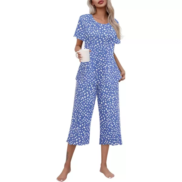 Ekouaer Womens Pajamas Set Short Sleeve Top With Capri Pants Pjs Lounge  Sleepwear Set SXXLBlueWhite Pot