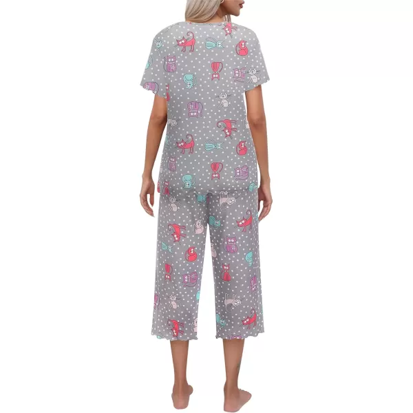 Ekouaer Womens Pajamas Set Short Sleeve Top With Capri Pants Pjs Lounge  Sleepwear Set SXXLGrayWhite PotCarton Animal
