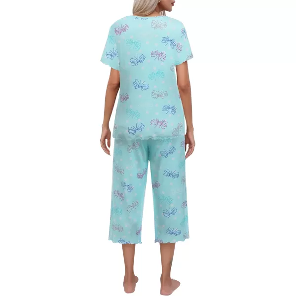 Ekouaer Womens Pajamas Set Short Sleeve Top With Capri Pants Pjs Lounge  Sleepwear Set SXXLMint GreenButterfly