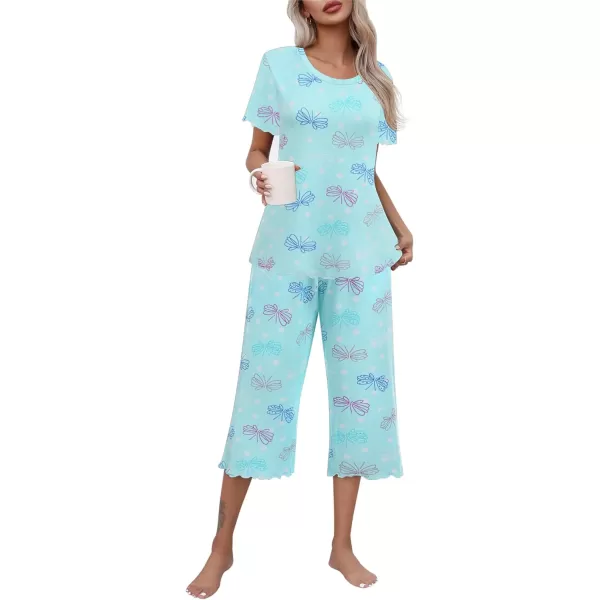 Ekouaer Womens Pajamas Set Short Sleeve Top With Capri Pants Pjs Lounge  Sleepwear Set SXXLMint GreenButterfly