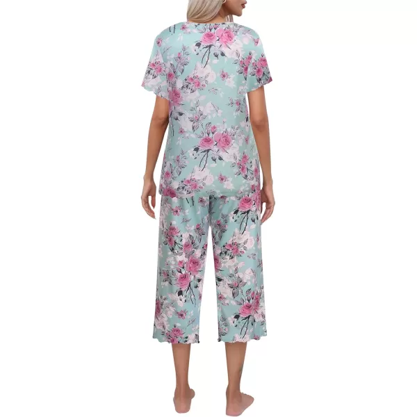 Ekouaer Womens Pajamas Set Short Sleeve Top With Capri Pants Pjs Lounge  Sleepwear Set SXXLMint GreenPink Rose