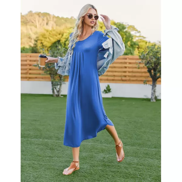 Ekouaer Womens Short Sleeve Long Nightgown Pleated Sleep Dress Soft Nightshirt Sleepwear Lounge DressesSky Blue