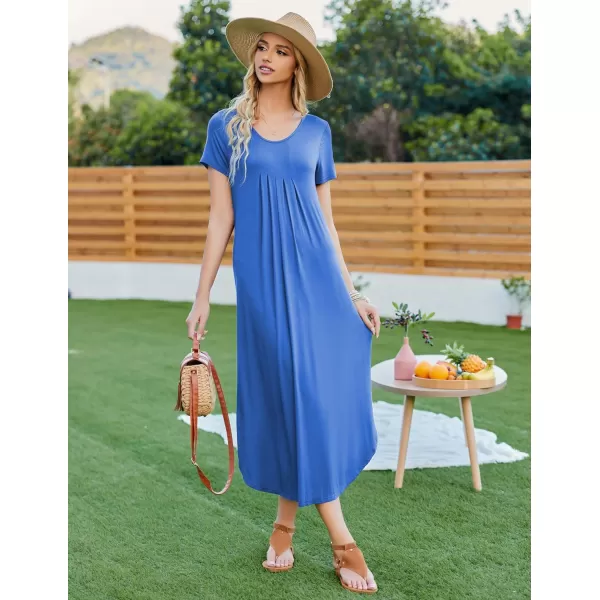 Ekouaer Womens Short Sleeve Long Nightgown Pleated Sleep Dress Soft Nightshirt Sleepwear Lounge DressesSky Blue