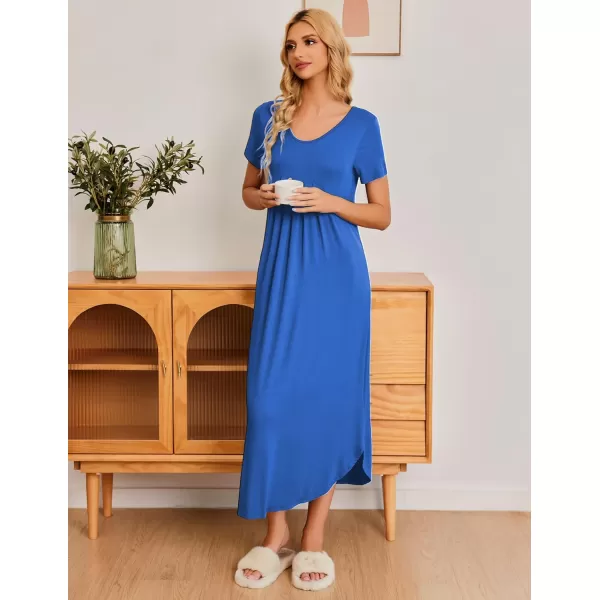 Ekouaer Womens Short Sleeve Long Nightgown Pleated Sleep Dress Soft Nightshirt Sleepwear Lounge DressesSky Blue