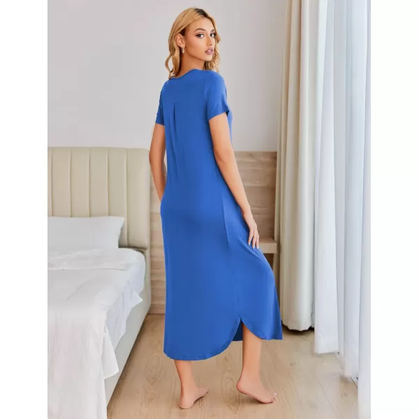 Ekouaer Womens Short Sleeve Long Nightgown Pleated Sleep Dress Soft Nightshirt Sleepwear Lounge DressesSky Blue