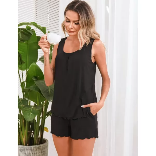 Ekouaer Womens Sleeveless Pajamas Set Casual Sleepwear Soft Pj Sets Tank Top and Shorts Loungewear for SummerBlack