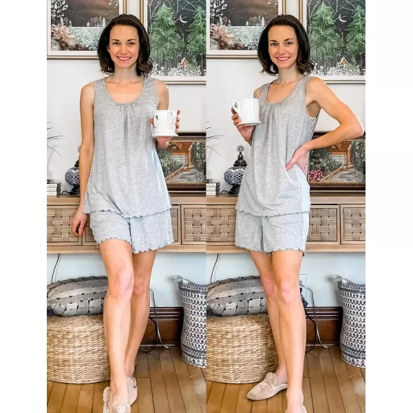 Ekouaer Womens Sleeveless Pajamas Set Casual Sleepwear Soft Pj Sets Tank Top and Shorts Loungewear for SummerLight Grey