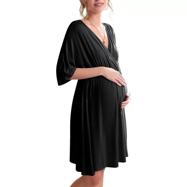 Ekouaer 3 in 1 LaborDeliveryHospital Gown Maternity Dress Nursing Nightgown Sleepwear for BreastfeedingBlack