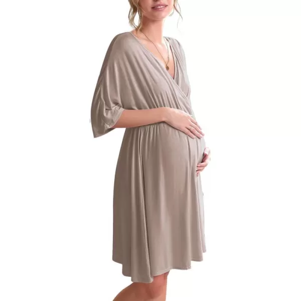 Ekouaer 3 in 1 LaborDeliveryHospital Gown Maternity Dress Nursing Nightgown Sleepwear for BreastfeedingBrown