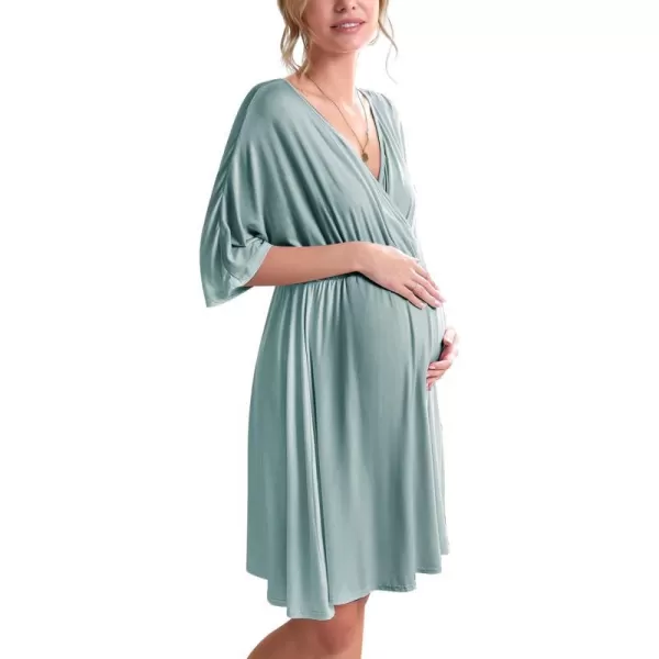 Ekouaer 3 in 1 LaborDeliveryHospital Gown Maternity Dress Nursing Nightgown Sleepwear for BreastfeedingCeladon Green