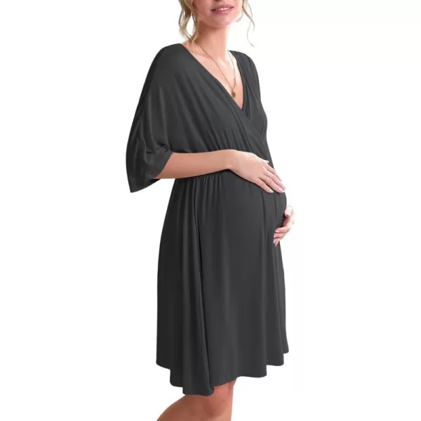 Ekouaer 3 in 1 LaborDeliveryHospital Gown Maternity Dress Nursing Nightgown Sleepwear for BreastfeedingCharcoal Grey