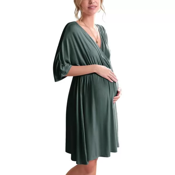 Ekouaer 3 in 1 LaborDeliveryHospital Gown Maternity Dress Nursing Nightgown Sleepwear for BreastfeedingDark Green