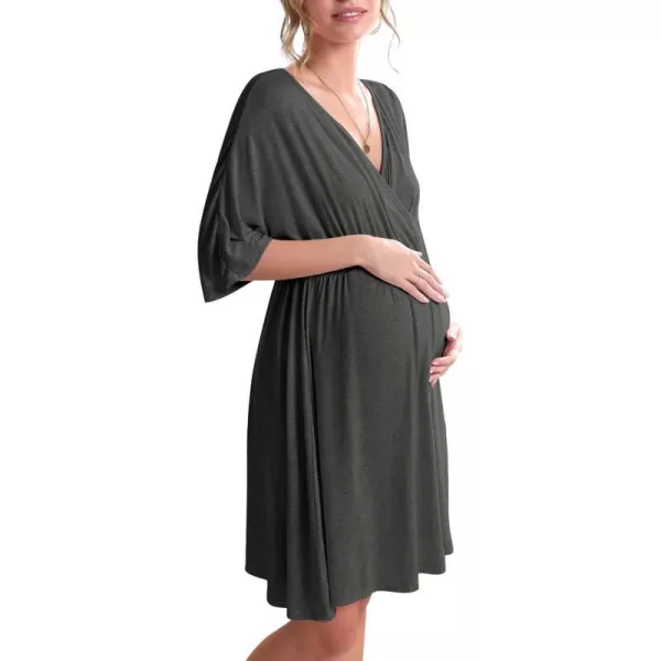 Ekouaer 3 in 1 LaborDeliveryHospital Gown Maternity Dress Nursing Nightgown Sleepwear for BreastfeedingDark Grey