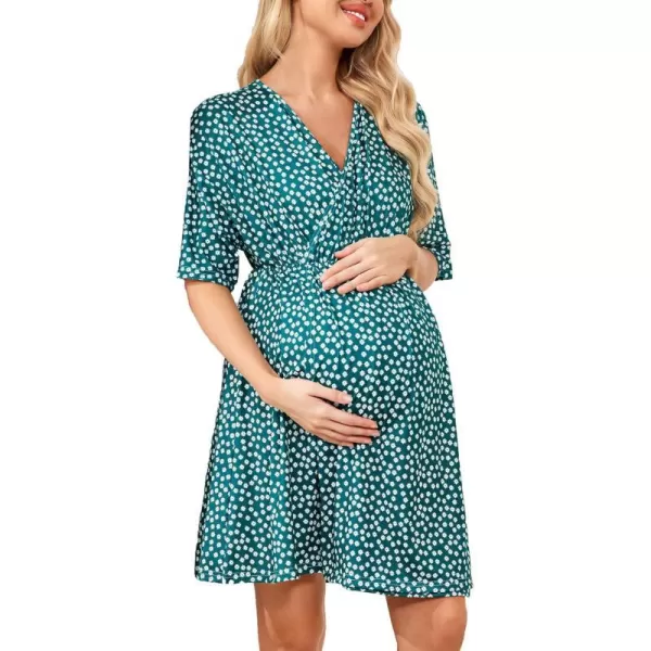 Ekouaer 3 in 1 LaborDeliveryHospital Gown Maternity Dress Nursing Nightgown Sleepwear for BreastfeedingGreen Floral