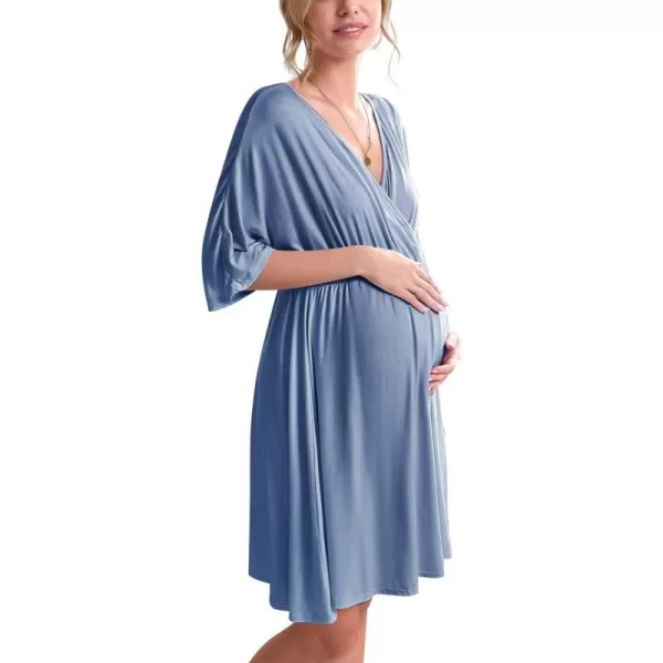 Ekouaer 3 in 1 LaborDeliveryHospital Gown Maternity Dress Nursing Nightgown Sleepwear for BreastfeedingLake Blue