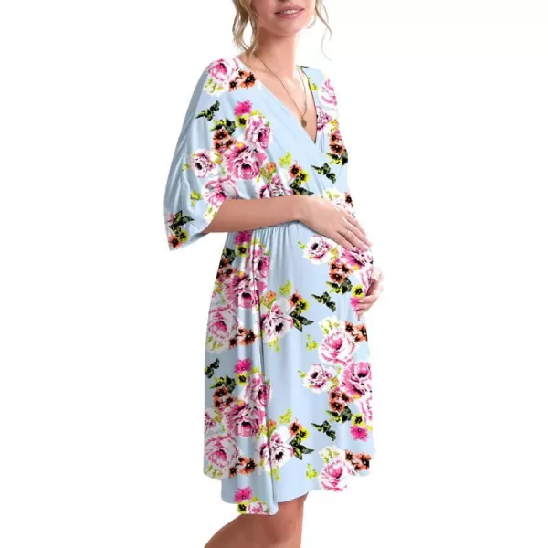 Ekouaer 3 in 1 LaborDeliveryHospital Gown Maternity Dress Nursing Nightgown Sleepwear for BreastfeedingLight Blue Floral