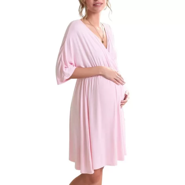 Ekouaer 3 in 1 LaborDeliveryHospital Gown Maternity Dress Nursing Nightgown Sleepwear for BreastfeedingLight Pink