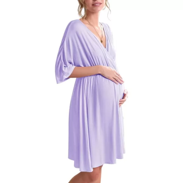 Ekouaer 3 in 1 LaborDeliveryHospital Gown Maternity Dress Nursing Nightgown Sleepwear for BreastfeedingLilac Purple