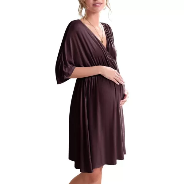 Ekouaer 3 in 1 LaborDeliveryHospital Gown Maternity Dress Nursing Nightgown Sleepwear for BreastfeedingMaroon