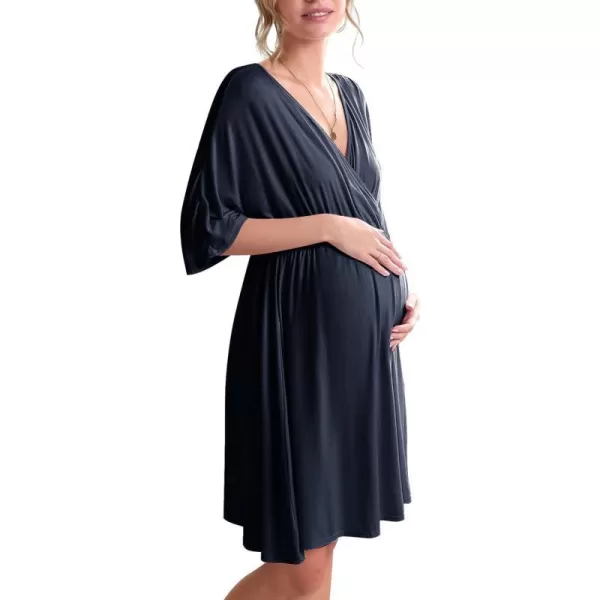 Ekouaer 3 in 1 LaborDeliveryHospital Gown Maternity Dress Nursing Nightgown Sleepwear for BreastfeedingNavy Blue