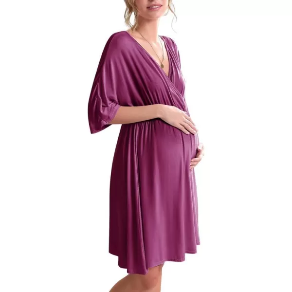 Ekouaer 3 in 1 LaborDeliveryHospital Gown Maternity Dress Nursing Nightgown Sleepwear for BreastfeedingWine Berry