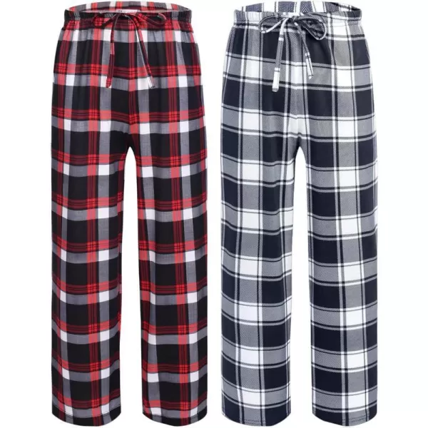 Ekouaer Boys Pajama Pants Long Sleep Pants Soft Elastic Waist Pajama Bottoms Plaid Lounge Pants with 2 Pockets 414 Years2 Pcsred Plaid and Black Plaid