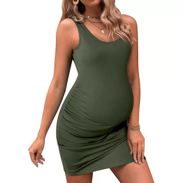 Ekouaer Maternity Dresses for Baby Shower Soft Maternity Bodycon Dress Sleeveless Ribbed Side Ruching Pregnancy DressArmy Green