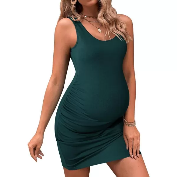 Ekouaer Maternity Dresses for Baby Shower Soft Maternity Bodycon Dress Sleeveless Ribbed Side Ruching Pregnancy DressGreen