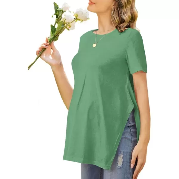 Ekouaer Maternity Shirts Short Sleeve Pregnancy Tops T Shirt Split Side Casual Crewneck Pregnant Tunic Tee Blouses ClothesGreen