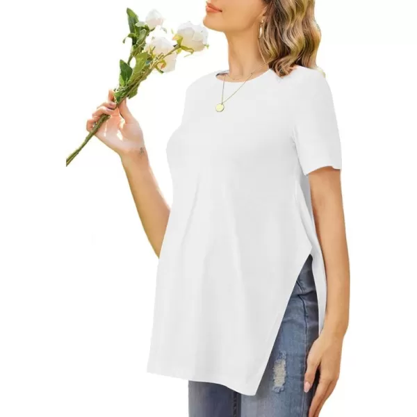 Ekouaer Maternity Shirts Short Sleeve Pregnancy Tops T Shirt Split Side Casual Crewneck Pregnant Tunic Tee Blouses ClothesWhite