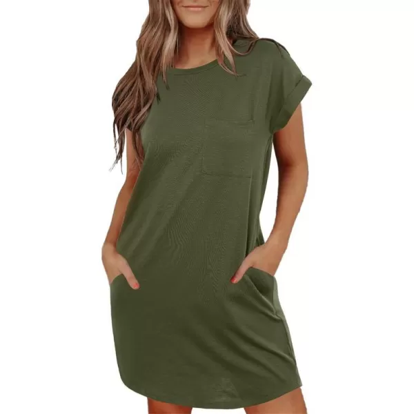 Ekouaer Nightgown for Women Slubknit Sleepshirt Tshirt Night Shirt Short Sleeve Sleepwear with Pockets S2XLArmy Green