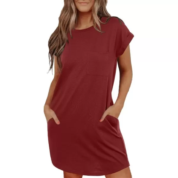 Ekouaer Nightgown for Women Slubknit Sleepshirt Tshirt Night Shirt Short Sleeve Sleepwear with Pockets S2XLWine Red